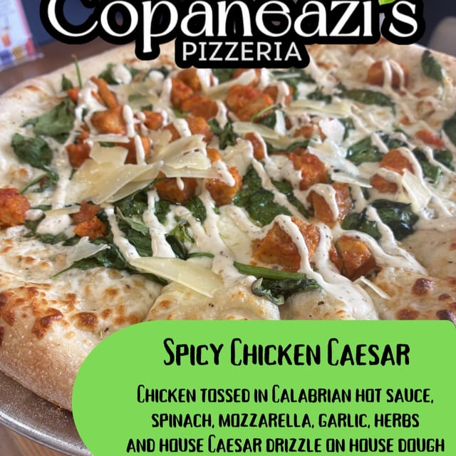 Spicy Chicken Caesar Pizza.